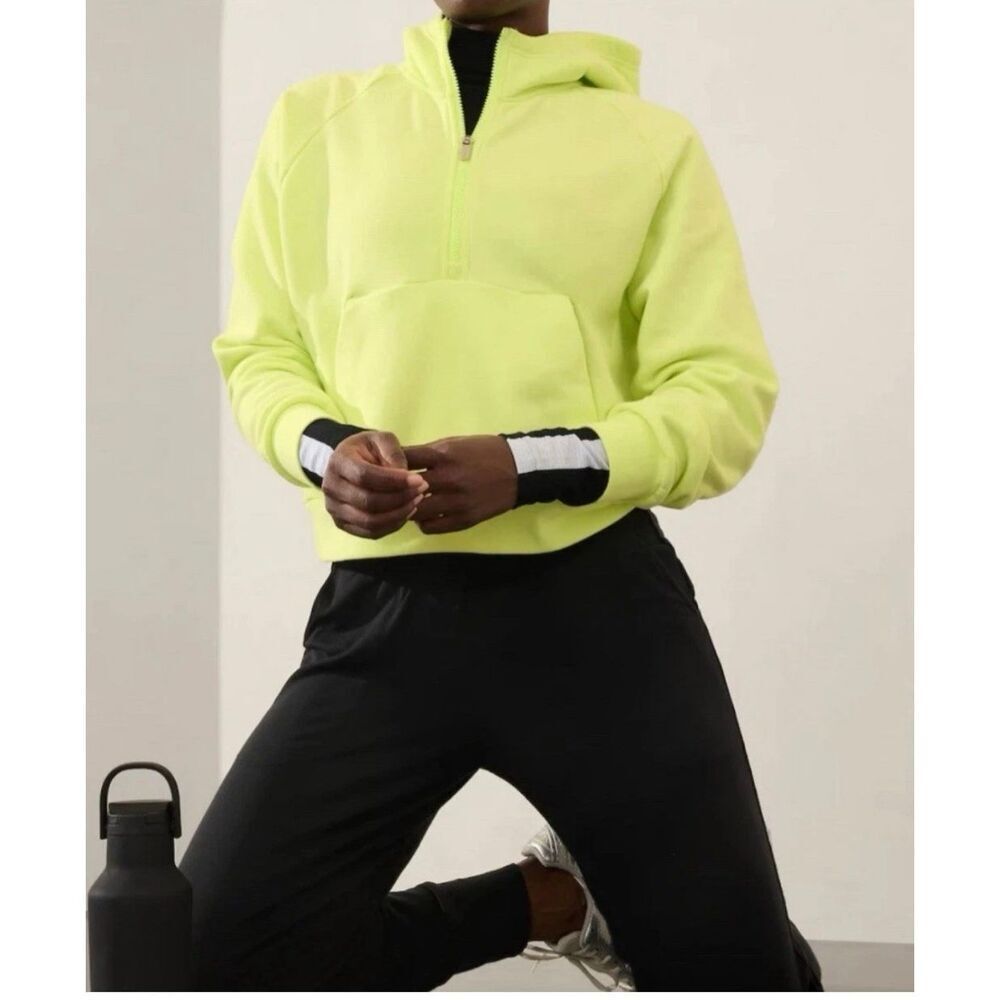 ATHLETA Women’s Easy Fleece 1/2 Zip Hoodie In Citron Yellow Size S/P New